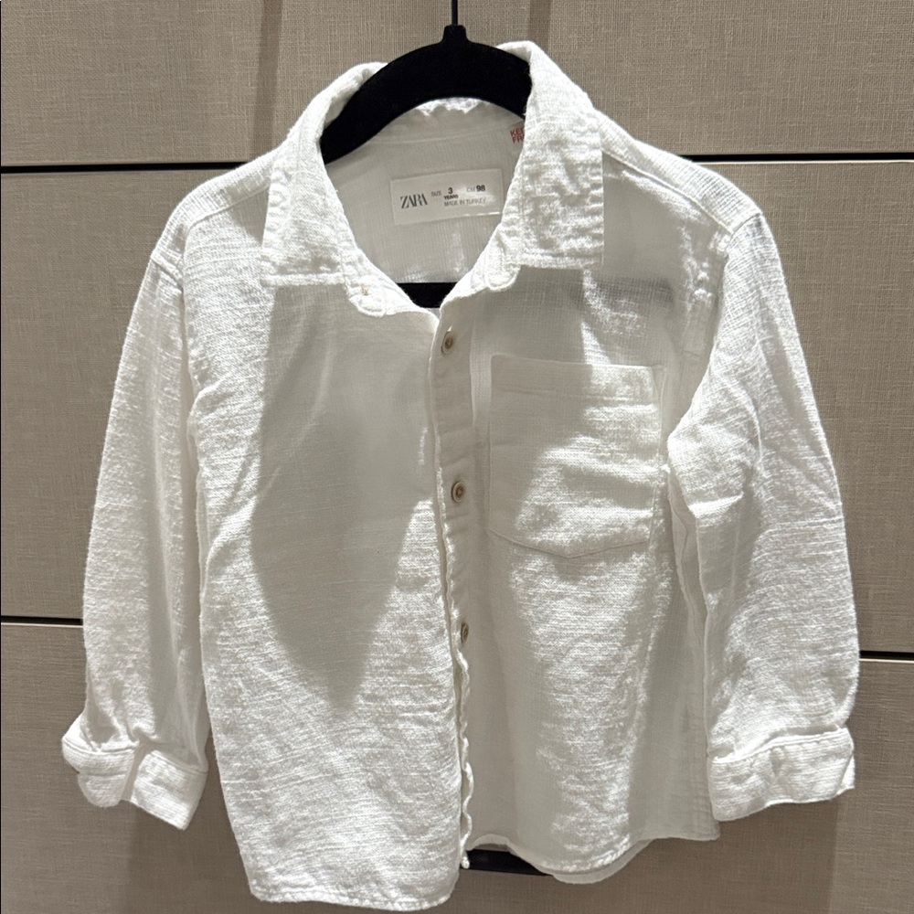 Zara Kids Cream Textured Button-Down Shirt